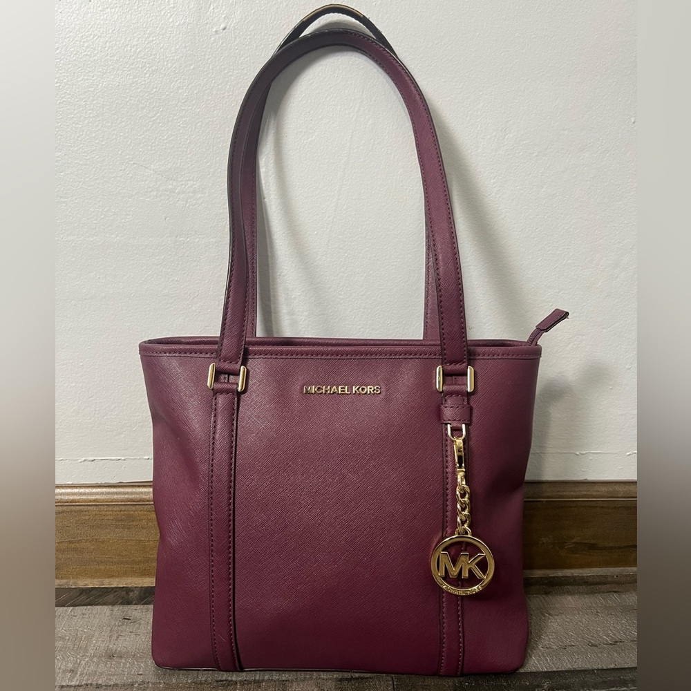 Michael Kors Burgundy Tote with Gold Details